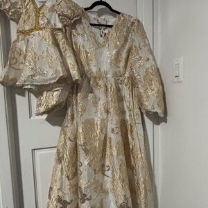Mommy and me Elegant Gold and Cream Dress Set